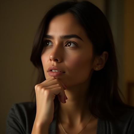 Eine nachdenkliche Person macht eine bewusste Pause, die Stille zelebrierend, um eine Wirkung zu erzielen.