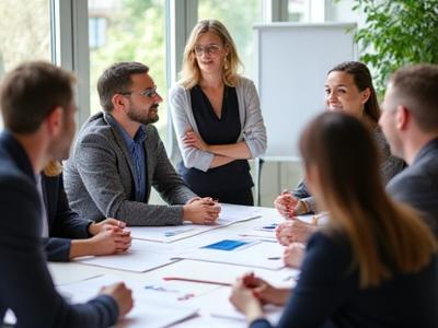 Interaktiver Gruppen-Workshop mit Teilnehmern und Coach