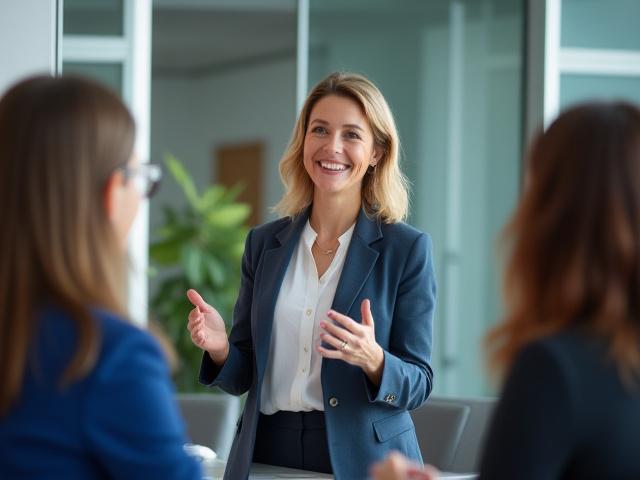 Professioneller Coach spricht vor einer motivierten Gruppe
